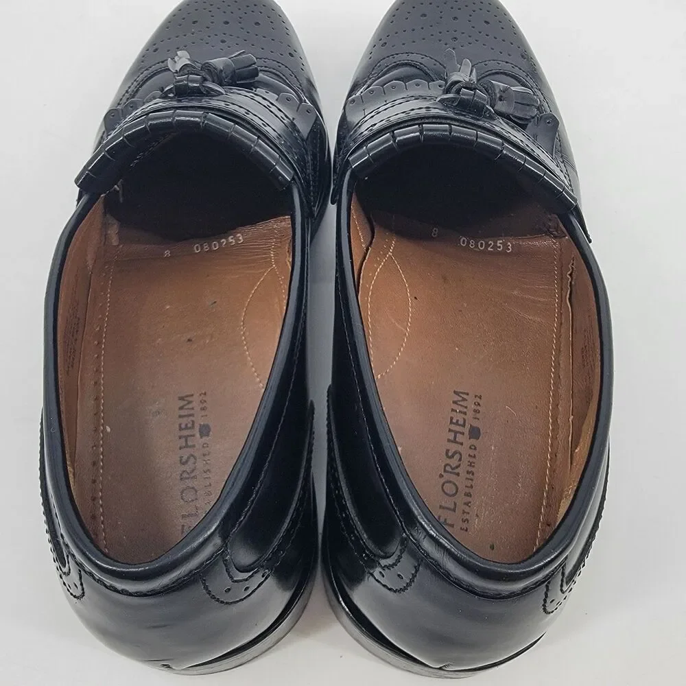 Florsheim Brinson Black Leather Kiltie Tassel Wingtip Loafers Shoes 8D 11223